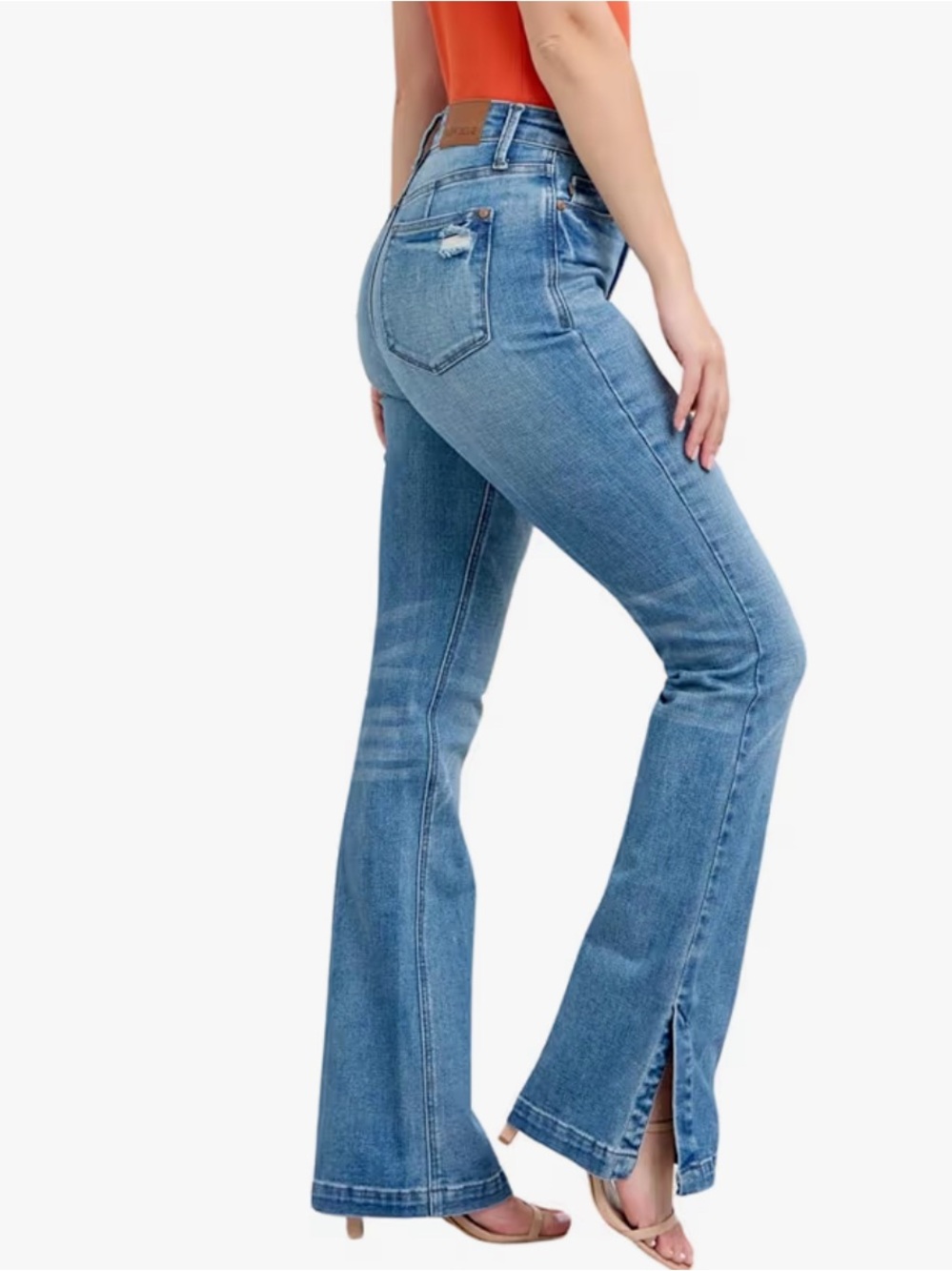 Judy Blue Medium Blue High-Rise Flare Jeans with Hem Slit